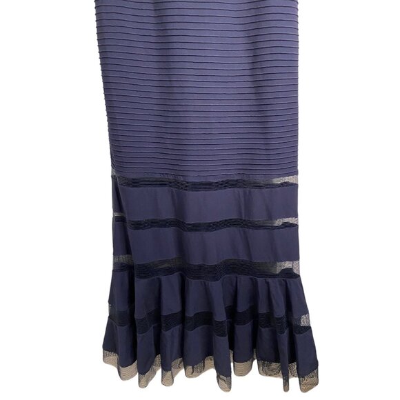 Tadashi Shoji Amata Gown Small Navy blue 6L1143LY-BLACK ribbed trumpet hem - Picture 8 of 13